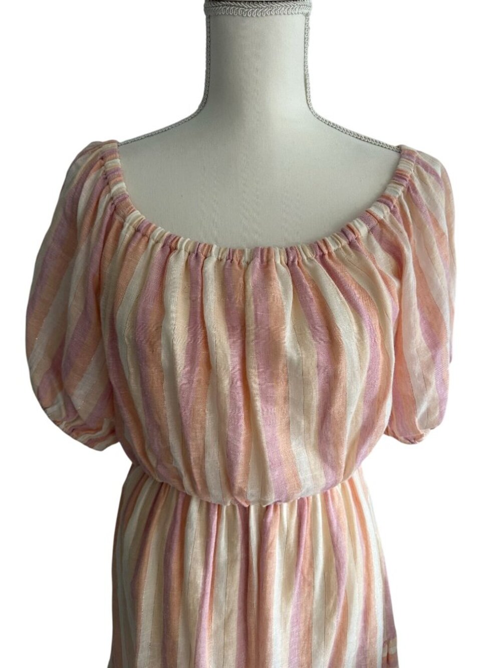POOKIE & SEBASTIAN Striped Linen Blend Dress Size L - Picture 3 of 12